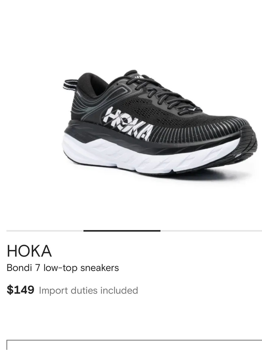 Hoka Black and White Bondi 7 Running Sneakers